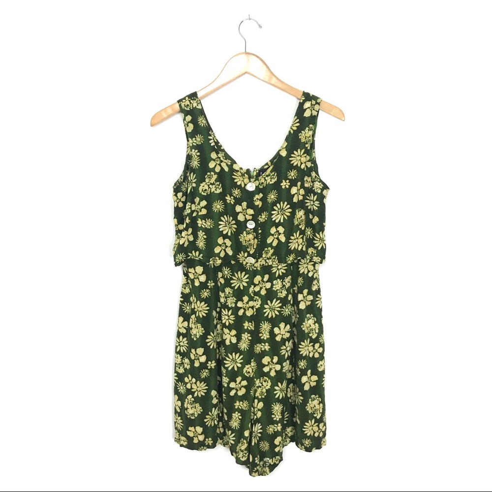 Jamie Brooke Hawaiian Floral Print Romper Green A7